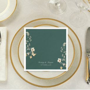 Rustic Wildflower Frame Emerald Green Wedding Napkins