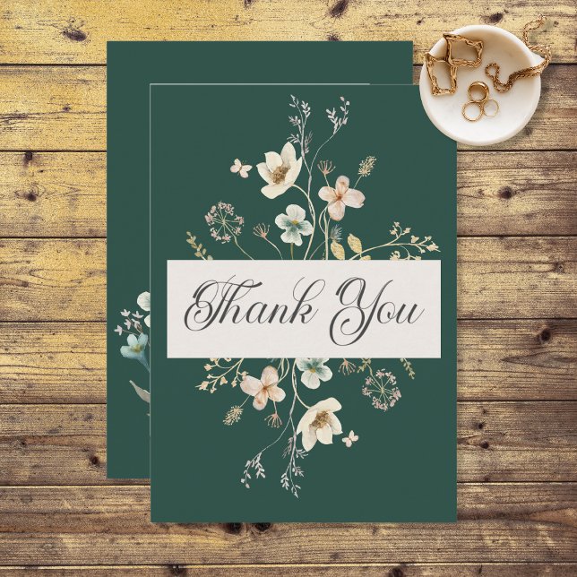 Rustic Wildflower Frame Emerald Green Wedding Thank You Card (Creator Uploaded)
