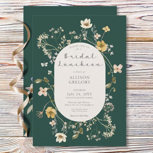 Rustic Wildflower Frame Green Bridal Luncheon Invitation