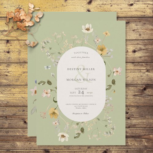 Rustic Wildflower Frame Sage Green Invitation