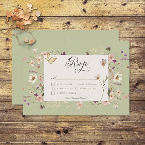 Rustic Wildflower Frame Sage Green RSVP Card