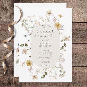Rustic Wildflower Frame White Bridal Brunch Invitation