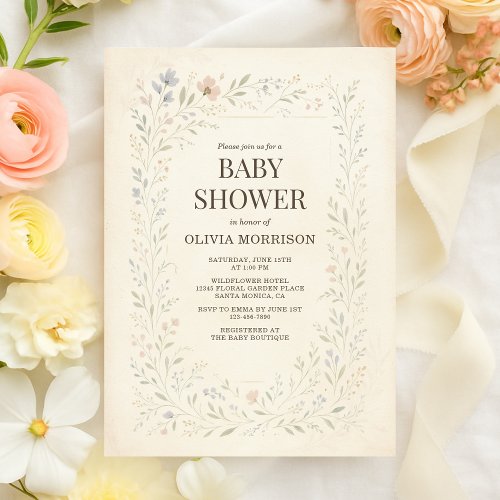 Spring Wildflower Terracotta baby shower invitation
