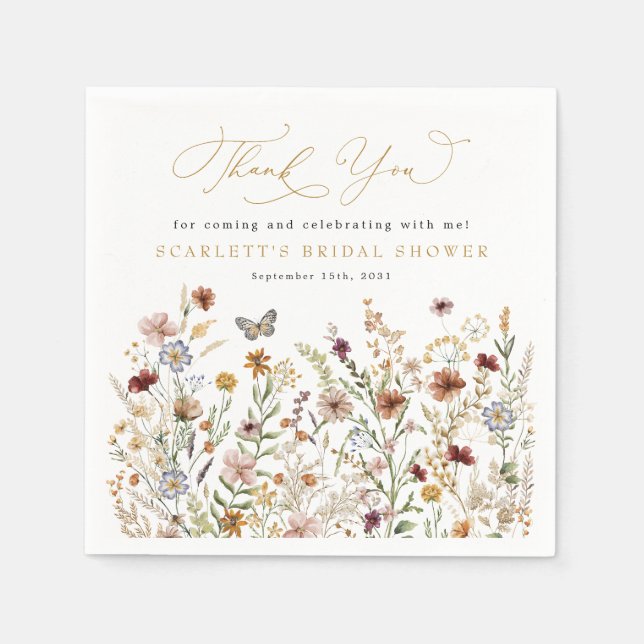 Rustic Wildflower Garden Floral Bridal Shower Napkins (Front)