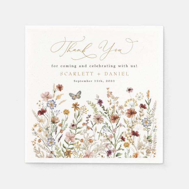 Rustic Wildflower Garden Floral Wedding Thank You Napkins (Front)