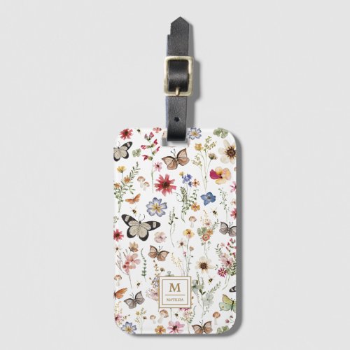 Rustic Wildflower Garden Vintage Butterflies Luggage Tag