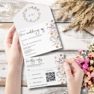 Rustic Wildflower Garden Wedding RSVP & QR Code All In One Invitation