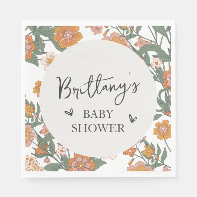 Rustic Wildflower Gender Neutral Baby Shower Napkins (Front)