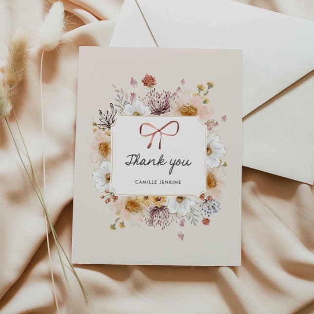 Rustic Wildflower Girl Baby Shower Thank You Card (Wildflower Girl baby shower thank you card)