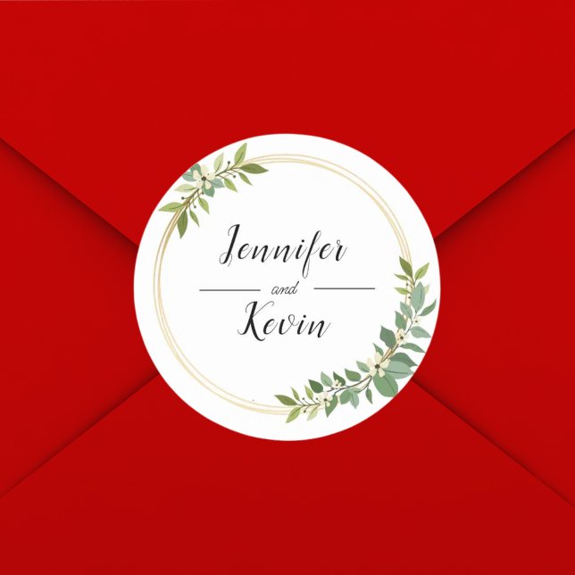 Rustic Wildflower Green Foliage Wedding Classic Round Sticker (Creator Uploaded)