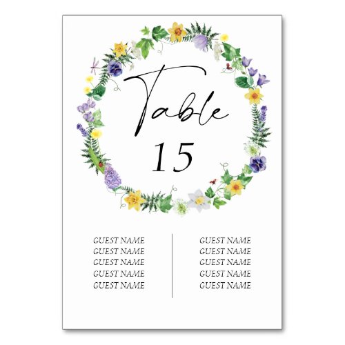 Rustic Wildflower Guest Names Wedding  Table Number