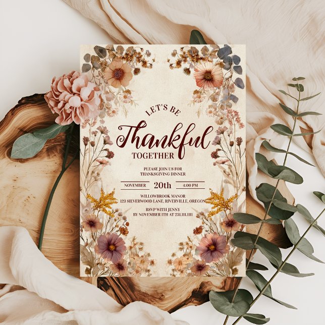 Rustic Wildflower Harvest Thanksgiving Dinner Invitation (Creator Uploaded)