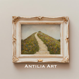 Rustic Wildflower Hill Painting Flower Meadow Poster