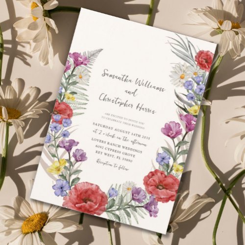 Rustic Wildflower Ivory Beige Wedding Invitation