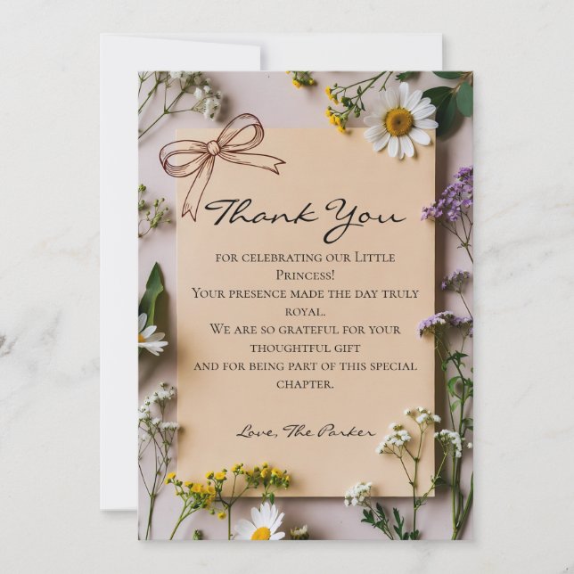 Rustic Wildflower Little Princess Baby Shower Thank You Card (Front)