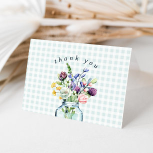 Rustic Wildflower Mason Jar Baby Boy Shower Letterpress Thank You Card