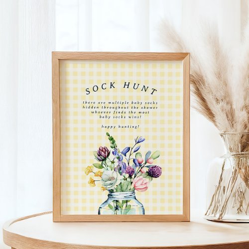 Rustic Wildflower Mason Jar Baby Sock Hunt Game Poster