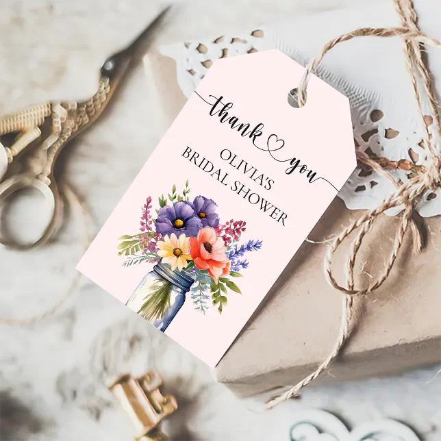 Rustic Wildflower Mason Jar Bridal Shower Favor Gift Tags | Zazzle