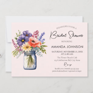 Rustic Wildflower Mason Jar Bridal Shower Invitation