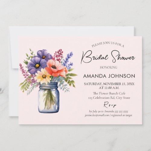 Rustic Wildflower Mason Jar Bridal Shower  Invitation