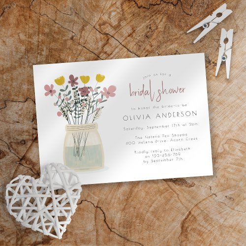 Rustic Wildflower Mason Jar Bridal Shower Invitation