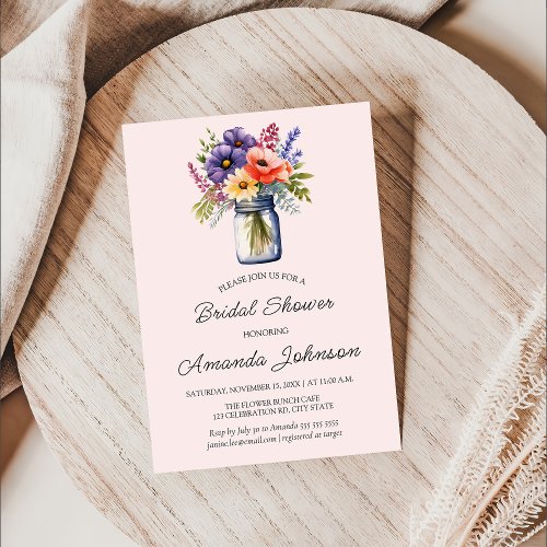 Rustic Wildflower Mason Jar Bridal Shower  Invitation
