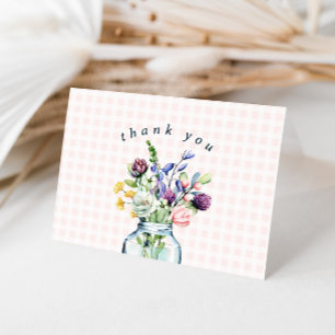 Rustic Wildflower Mason Jar Bridal Shower Letterpress Thank You Card
