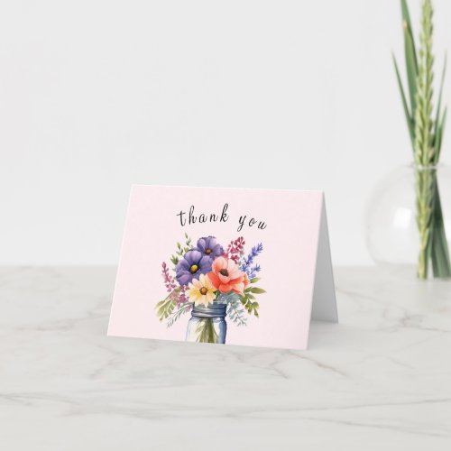 Rustic Wildflower Mason Jar Bridal Shower  Thank You Card