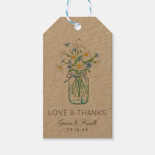 Rustic Wildflower Mason Jar Love and Thanks Gift Tags
