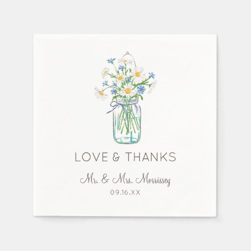 Rustic Wildflower Mason Jar Love and Thanks Napkins