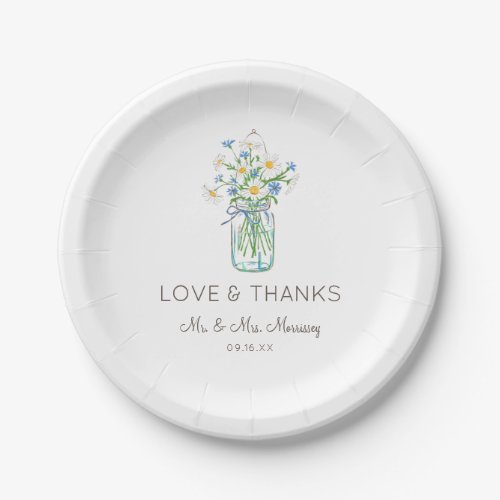 Rustic Wildflower Mason Jar Love and Thanks Paper Plates