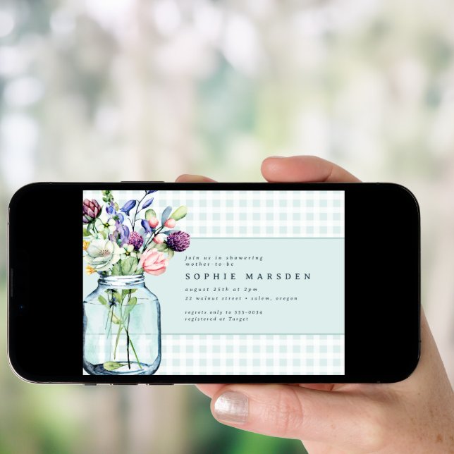 Rustic Wildflower Mason Jar Picnic Baby Shower Invitation (Front Digital)