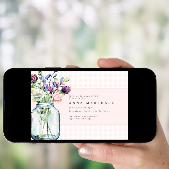 Rustic Wildflower Mason Jar Picnic Bridal Shower Invitation (Front Digital)