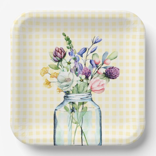 Rustic Wildflower Mason Jar Picnic Bridal Shower Paper Plates (Front)