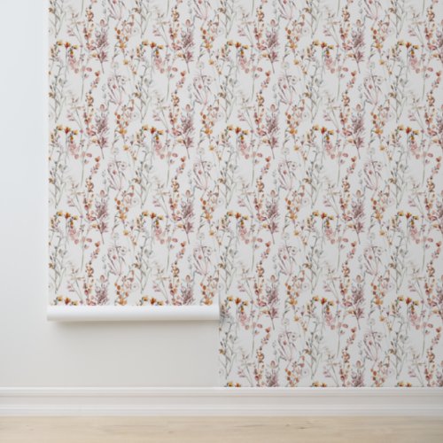 Rustic Wildflower Mauve Warm Neutral Floral  Wallpaper