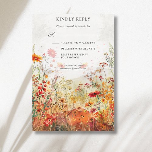 Rustic Wildflower Meadow Fall Wedding RSVP Card