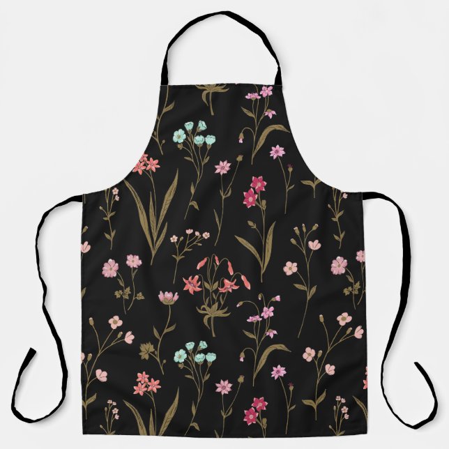 Rustic Wildflower Meadow Hand Drawn Multicolored Apron (Front)