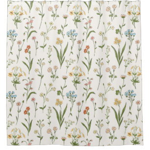 Rustic Wildflower Meadow Hand Drawn Multicolored Shower Curtain
