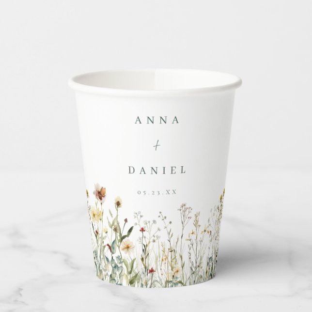 Rustic Wildflower Meadow Wedding Paper Cups (Left)