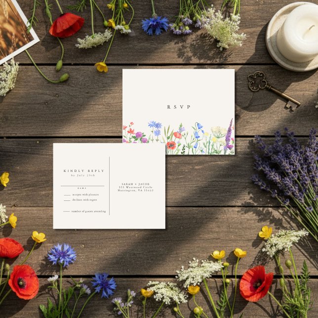 Rustic Wildflower Meadow Wedding RSVP  Postcard (Rustic Wildflower Meadow Wedding RSVP Postcard)