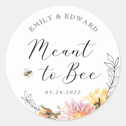 Rustic Wildflower Meant to Bee Wedding Favor Classic Round Sticker