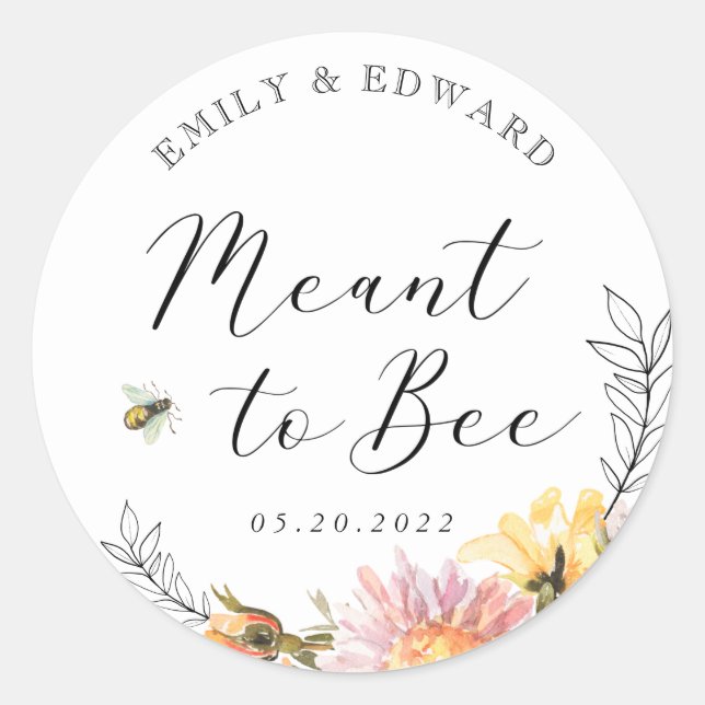 Rustic Wildflower Meant to Bee Wedding Favor Classic Round Sticker (Front)