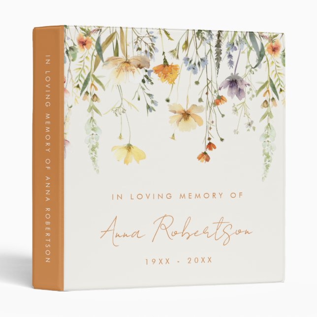 Rustic Wildflower Memorial Photo Album 3 Ring Binder (Front/Spine)