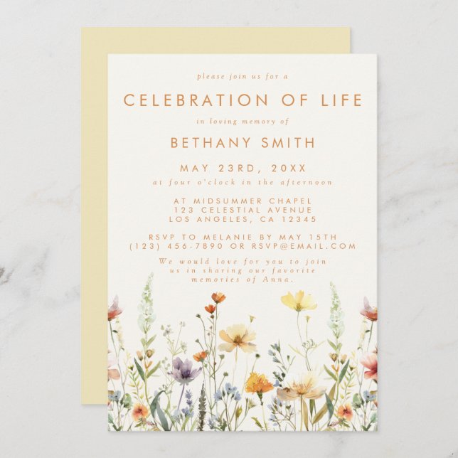 Rustic Wildflower Memorial Service Funeral Invitation (Front/Back)
