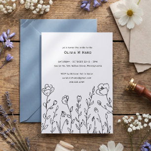 Rustic Wildflower Minimalist Bridal Shower Invitation
