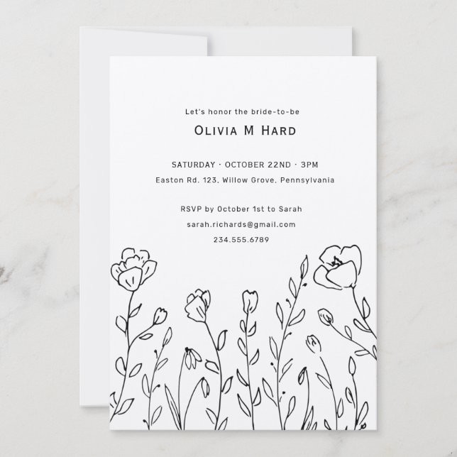 Rustic Wildflower Minimalist Bridal Shower Invitation (Front)
