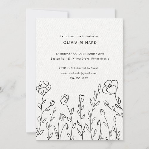 Rustic Wildflower Minimalist Bridal Shower Invitation