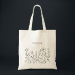 Rustic Wildflower Minimalist Name Tote Bag<br><div class="desc">Modern minimalist rustic style design featuring sketched wildflower composition. Great for bridal shower or wedding. Personalize it with your name or any other text.</div>