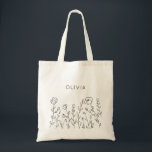 Rustic Wildflower Minimalist Name Tote Bag<br><div class="desc">Modern minimalist rustic style design featuring sketched wildflower composition. Great for bridal shower or wedding. Personalize it with your name or any other text.</div>