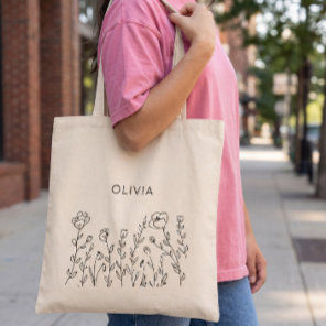 Rustic Wildflower Minimalist Name Tote Bag